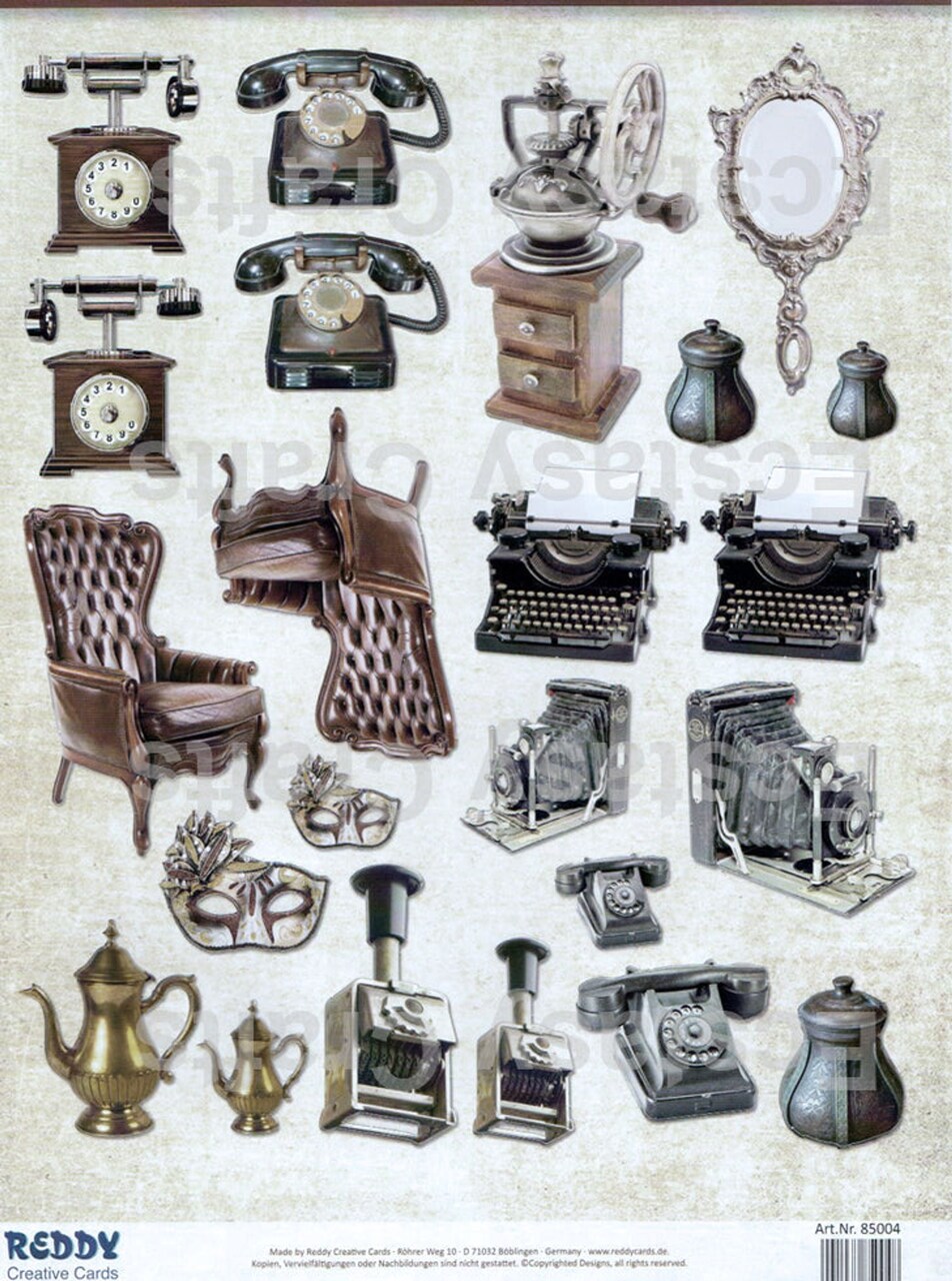 Reddy Creative Cards Pre Cut Sheets - Telephone, Chair, Camera